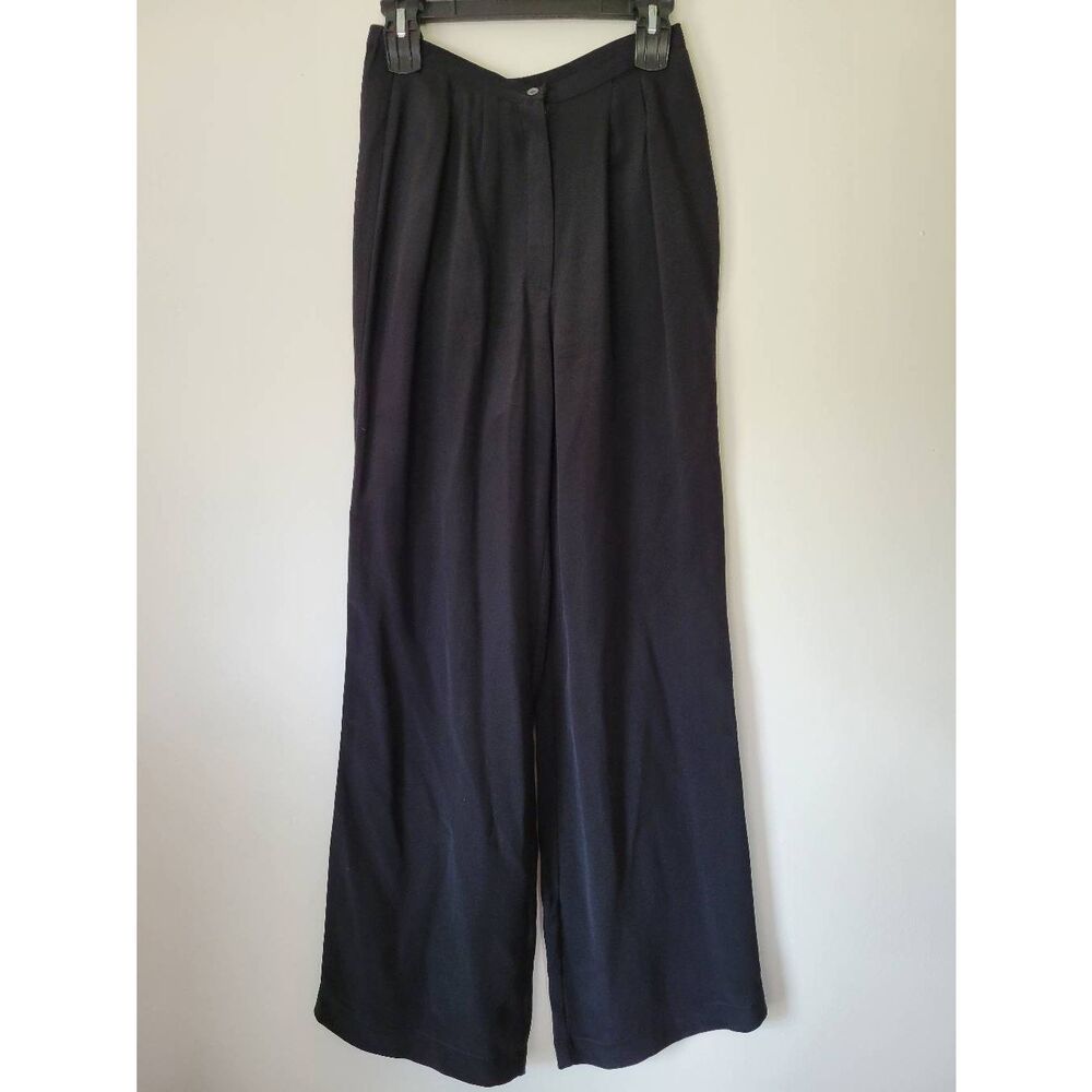 100% Silk Ballinger Gold Wide Leg Pants Women Small Black High Rise Minimalist T